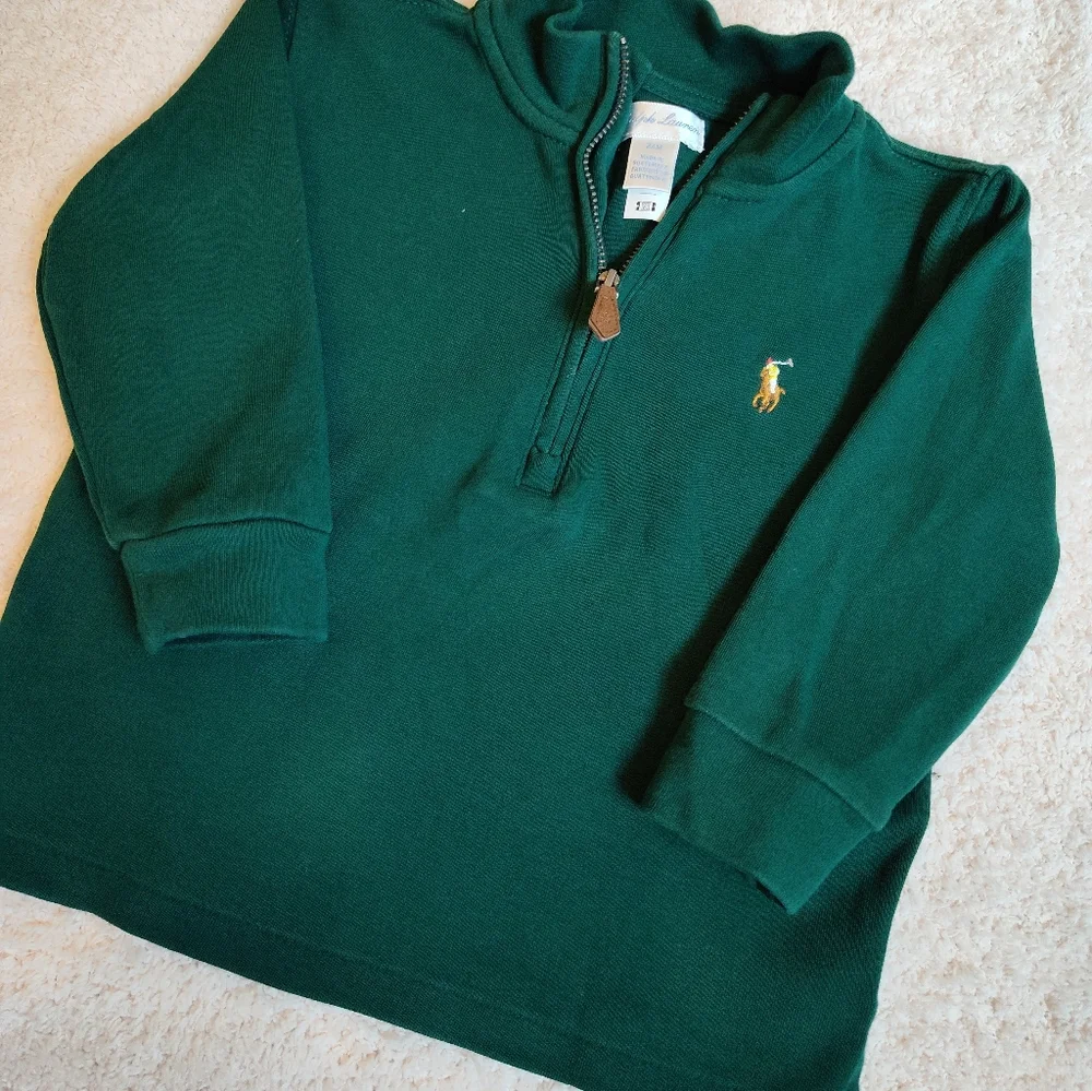 Ralph Lauren 24m boy long sleeve burgundy polo and green sweater - Picture 4 of 5